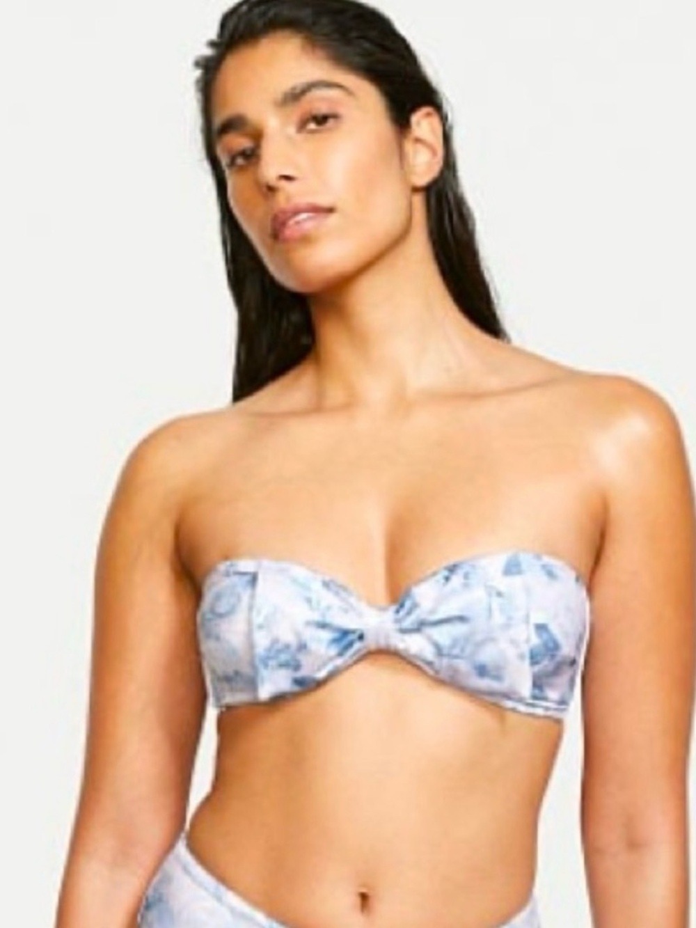 Victorias Secret Blue Floral Bandeau Bikini Top Size Large L Strapless Swimsuit